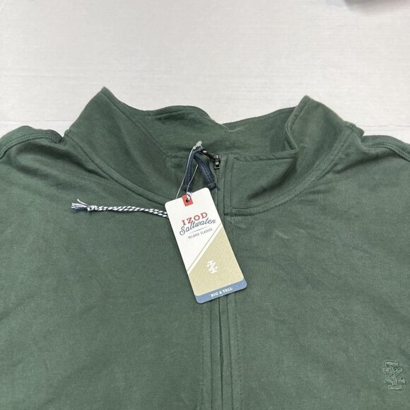 Izod Saltwater Mens 2XLT 1/4 Zip Pullover Sweatshirt Green Relaxed Fit Collar - Picture 6 of 6